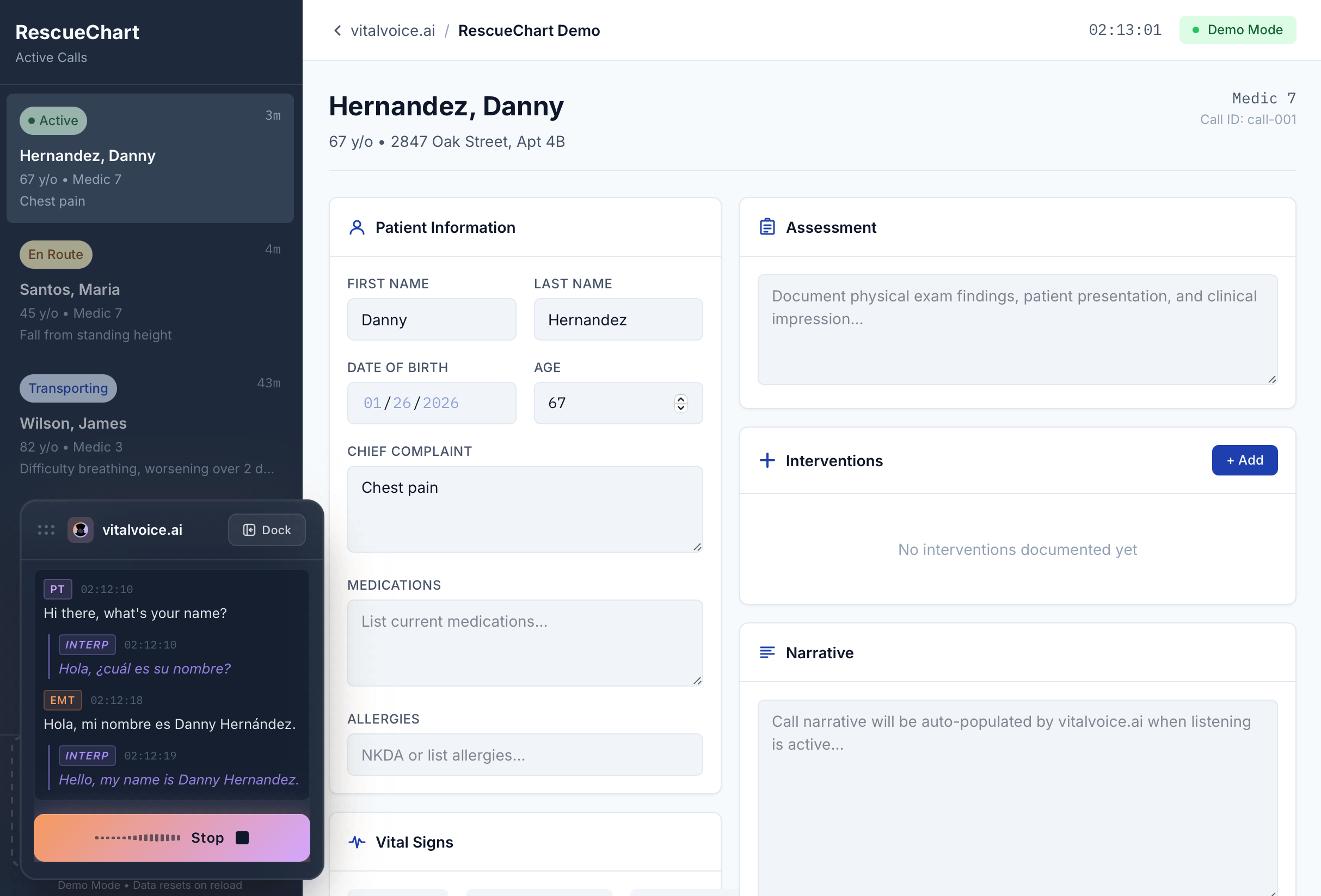 RescueChart ePCR demo showing real-time interpretation integrated into patient care documentation
